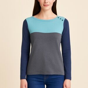 J.McLaughlin Colorblock Button Shoulder Long Sleeve Top Women’s Medium